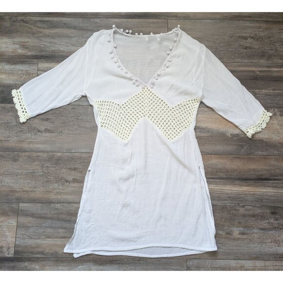 Swimsuit Cover Up Size Medium Women’s White See Through Sheer BoHo - Picture 1 of 7